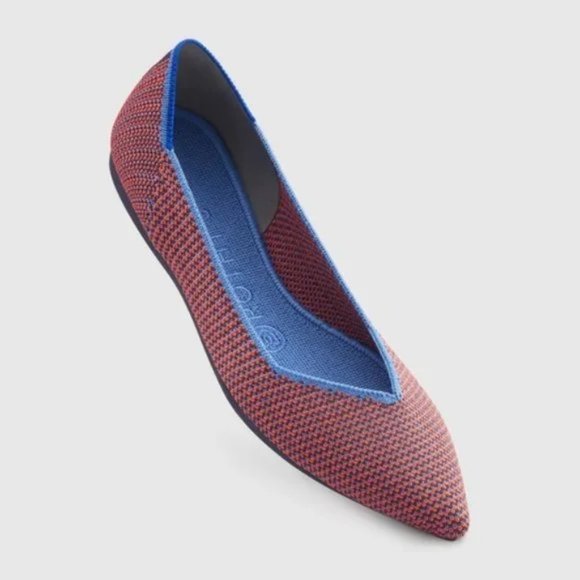 Rothy’s The Point Flat Shoes Orange Blue Striped Women's Size 5 - Picture 1 of 16